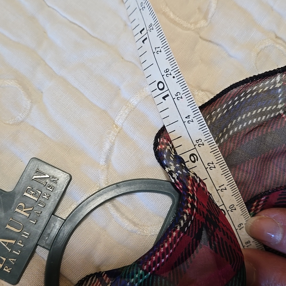 Lauren Ralph Lauren Ruffled Holiday Plaid Oblong Scarf Silk NWT - Picture 11 of 11